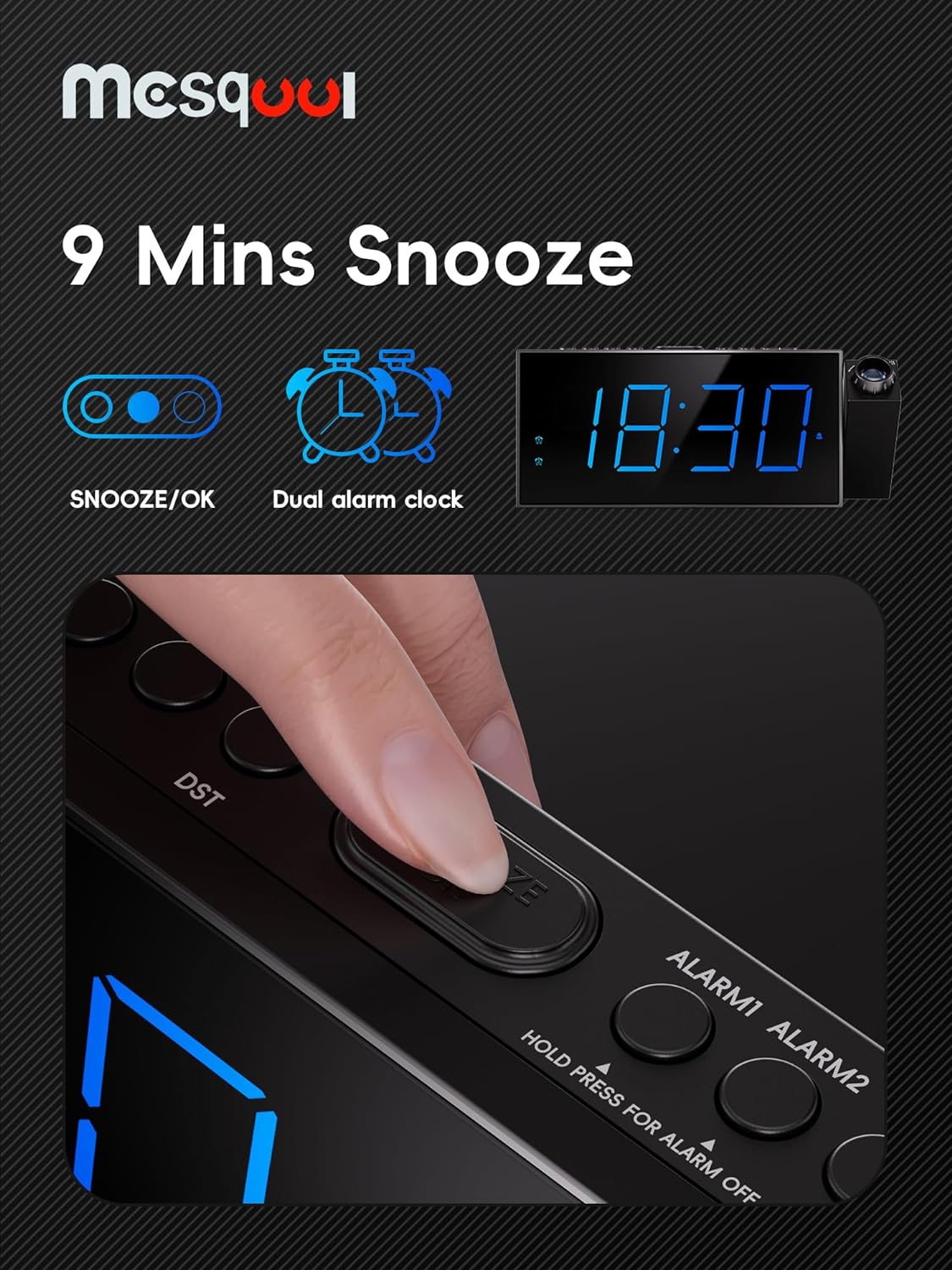 Digital Projection Alarm Clocks for Bedrooms - Large LED Display, 180Β° Rotatable Projector, 5-Level Dimmer,Usb Charger,Battery Backup,Loud Dual Alarms for Kids Elderly,Heavy Sleepers,Snooze,12/24H,Dst