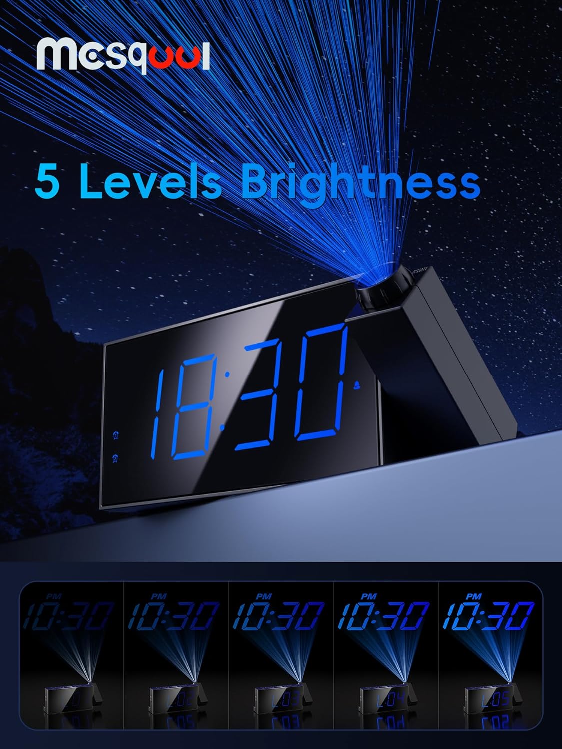 Digital Projection Alarm Clocks for Bedrooms - Large LED Display, 180Β° Rotatable Projector, 5-Level Dimmer,Usb Charger,Battery Backup,Loud Dual Alarms for Kids Elderly,Heavy Sleepers,Snooze,12/24H,Dst