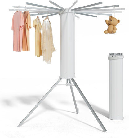 Upgraded Octopus Tripod Clothes Drying Rack - Foldable, Space-Saving Design for Indoor and Outdoor Use with 16 Expandable Rods and Durable Aluminum Construction