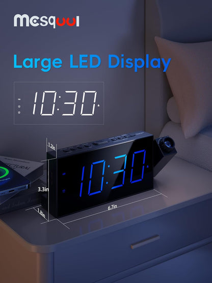 Digital Projection Alarm Clocks for Bedrooms - Large LED Display, 180° Rotatable Projector, 5-Level Dimmer,Usb Charger,Battery Backup,Loud Dual Alarms for Kids Elderly,Heavy Sleepers,Snooze,12/24H,Dst