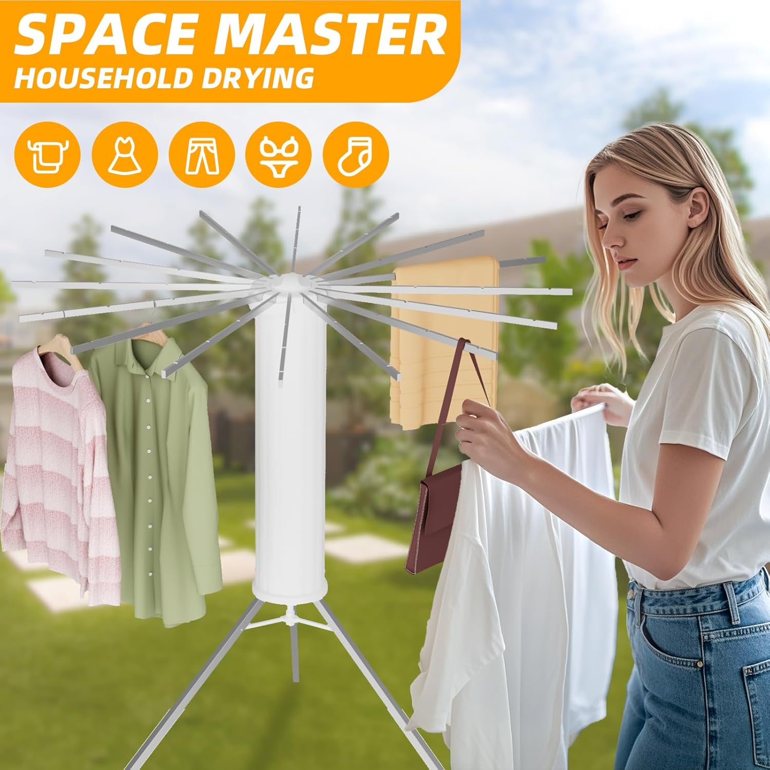 Upgraded Octopus Tripod Clothes Drying Rack - Foldable, Space-Saving Design for Indoor and Outdoor Use with 16 Expandable Rods and Durable Aluminum Construction