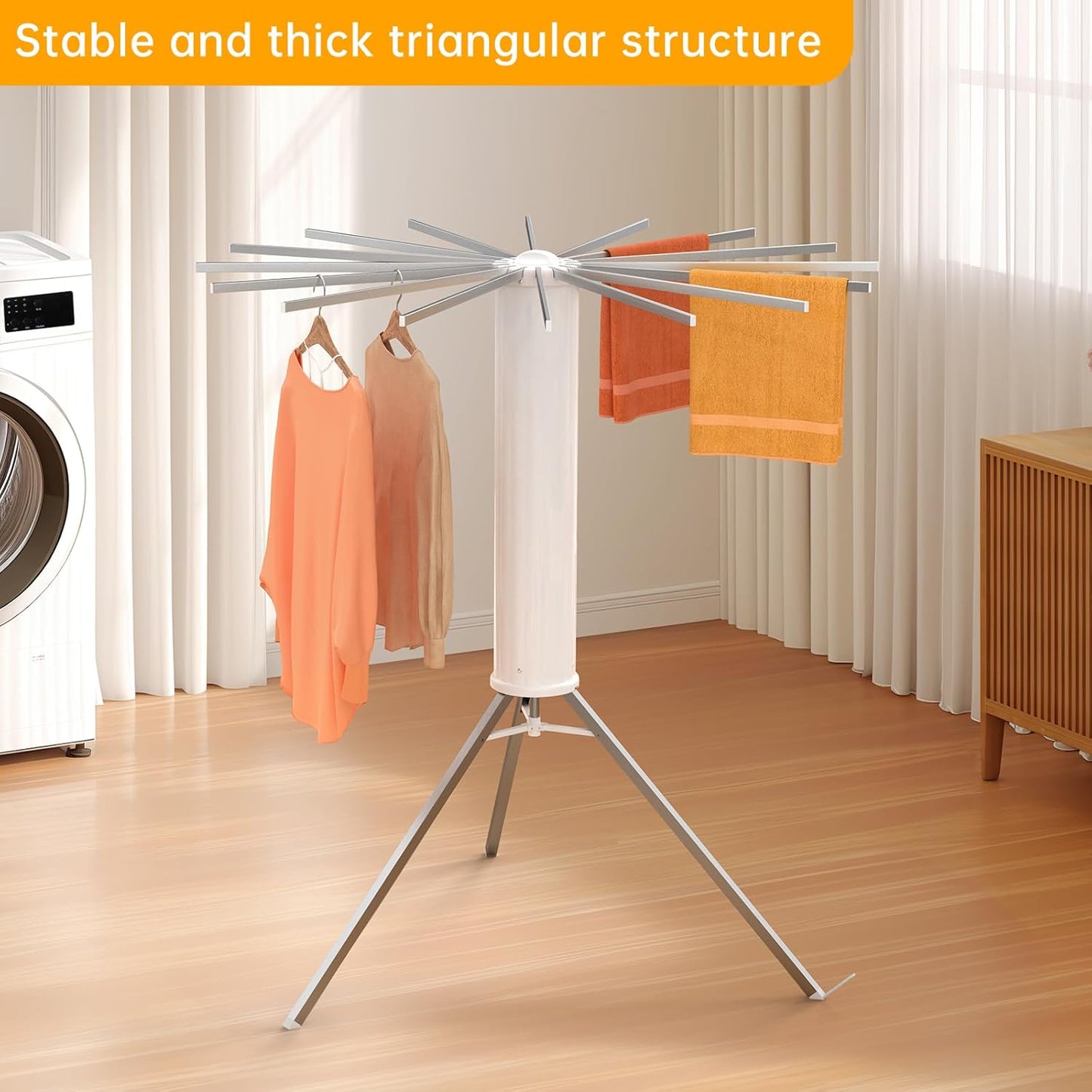 Upgraded Octopus Tripod Clothes Drying Rack - Foldable, Space-Saving Design for Indoor and Outdoor Use with 16 Expandable Rods and Durable Aluminum Construction