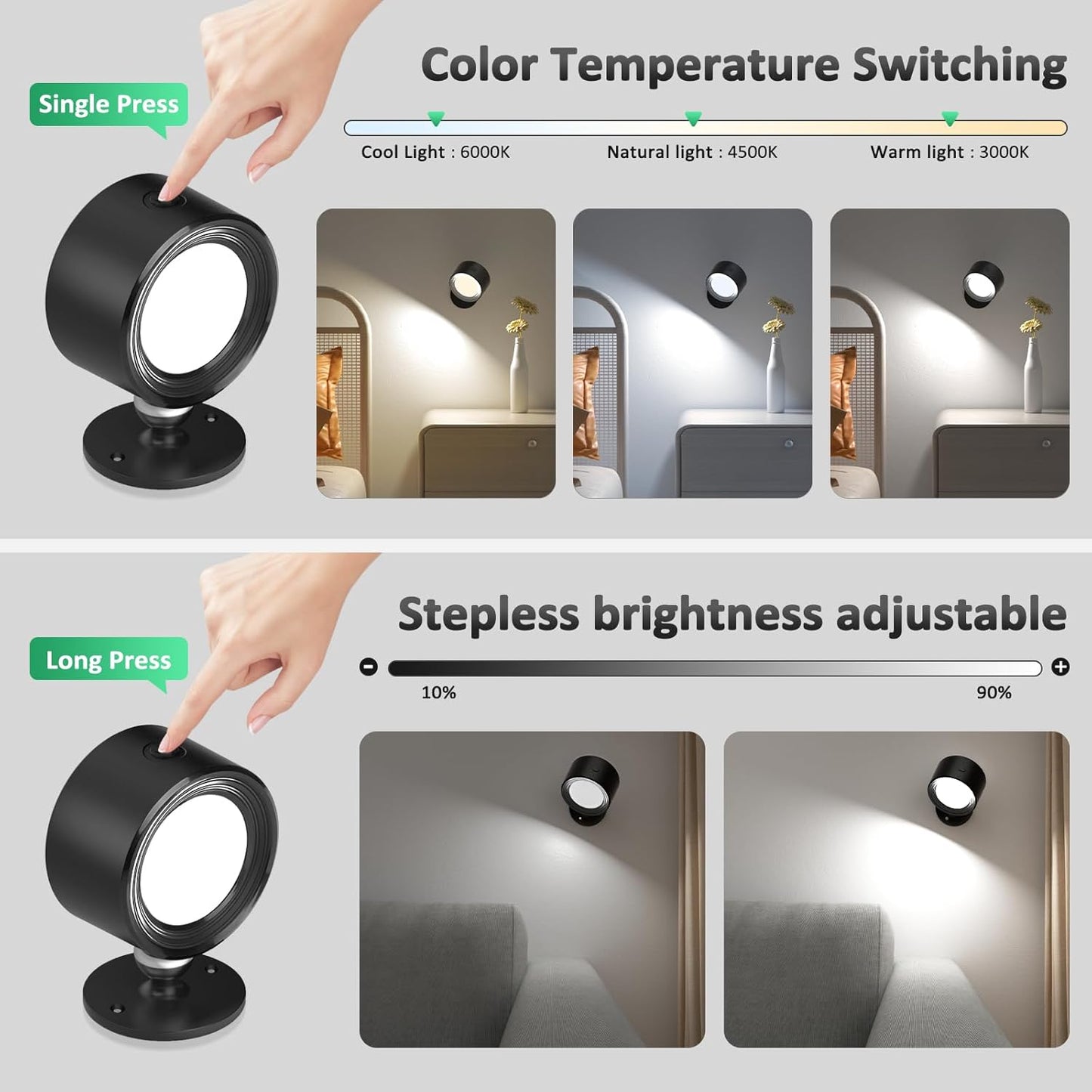 LED Wall Mounted Lights – Rechargeable, Dimmable, & Remote-Controlled