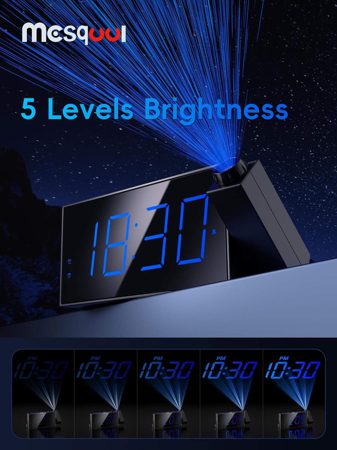 Digital Projection Alarm Clocks for Bedrooms - Large LED Display, 180° Rotatable Projector, 5-Level Dimmer,Usb Charger,Battery Backup,Loud Dual Alarms for Kids Elderly,Heavy Sleepers,Snooze,12/24H,Dst