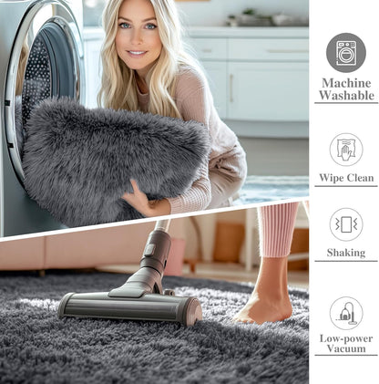 Machine Washable 4x5.9ft Soft Shaggy Area Rug, Grey, for Living Room, Bedroom, Nursery, Kids' Rooms