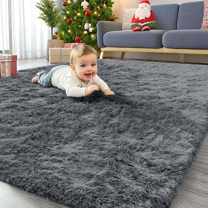 Machine Washable 4x5.9ft Soft Shaggy Area Rug, Grey, for Living Room, Bedroom, Nursery, Kids' Rooms